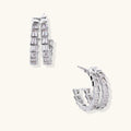 Silberfarbene Crystal Avenue Creolen mit zwei Reihen Baguette-Zirkonia